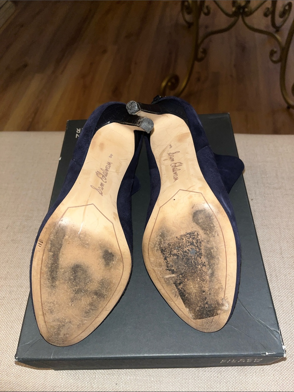 Sam Edelman Navy Suede Pointed Toe Ankle Booties - Picture 4 of 6